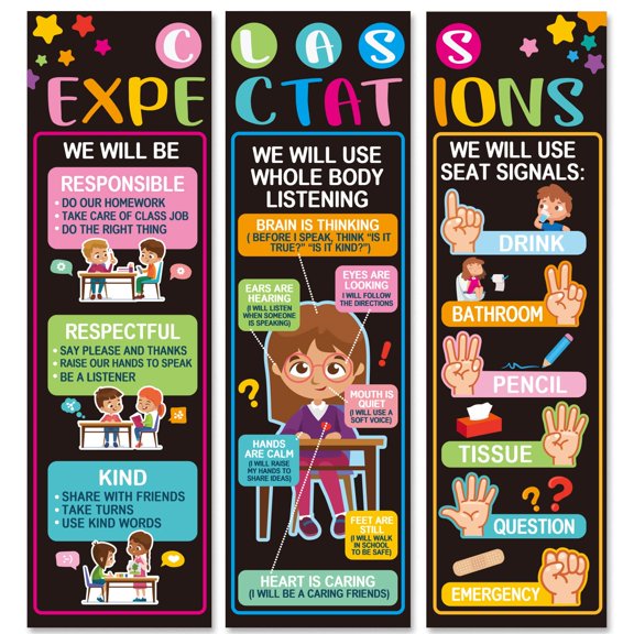 Classroom Rules Posters 3 PCS Large Size Bulletin Board Banners Educational Decor