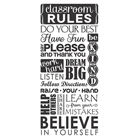 Classroom Rules Subway Art Teacher Wall Decals Letters Vinyl Stickers, 36x15-InchBlack