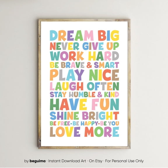 Classroom Rules Teacher Prints Nursery Wall Art Inspiring Quote For Be Kind Dream Big Work Hard Be Happy Be Yourself Toddler Room Decor