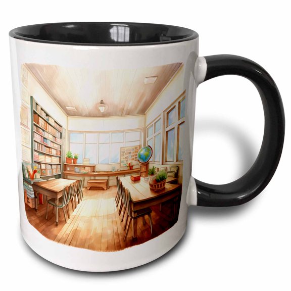 3drose, Classroom Scene Illustration, 11oz Two-tone Black Mug