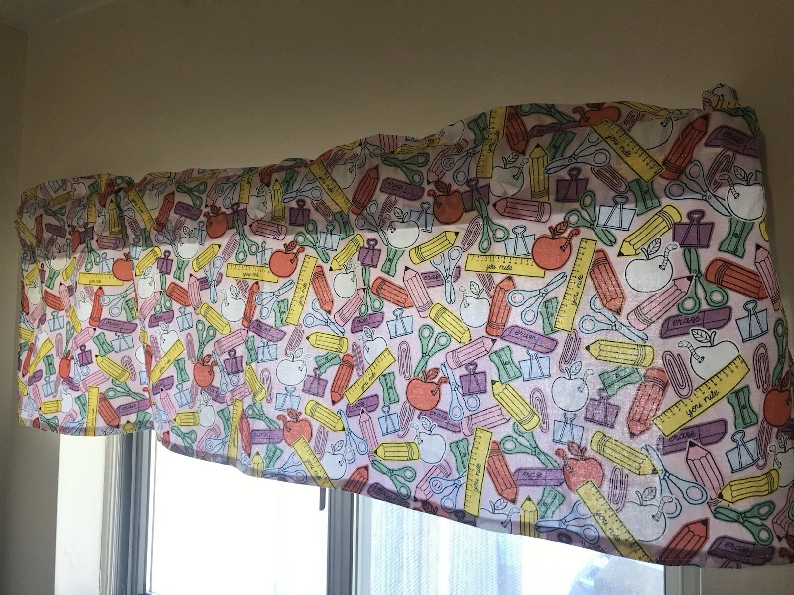 Classroom School Supplies Back To School Window Topper, Curtain Valance