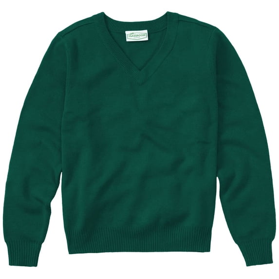Classroom School Uniforms Adult Long Sleeve V-Neck Sweater 56704, S, Hunter