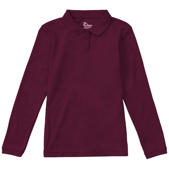 Classroom School Uniforms Adult Long Sleeve Fitted Interlock Polo 58544, 2XL, Burgundy