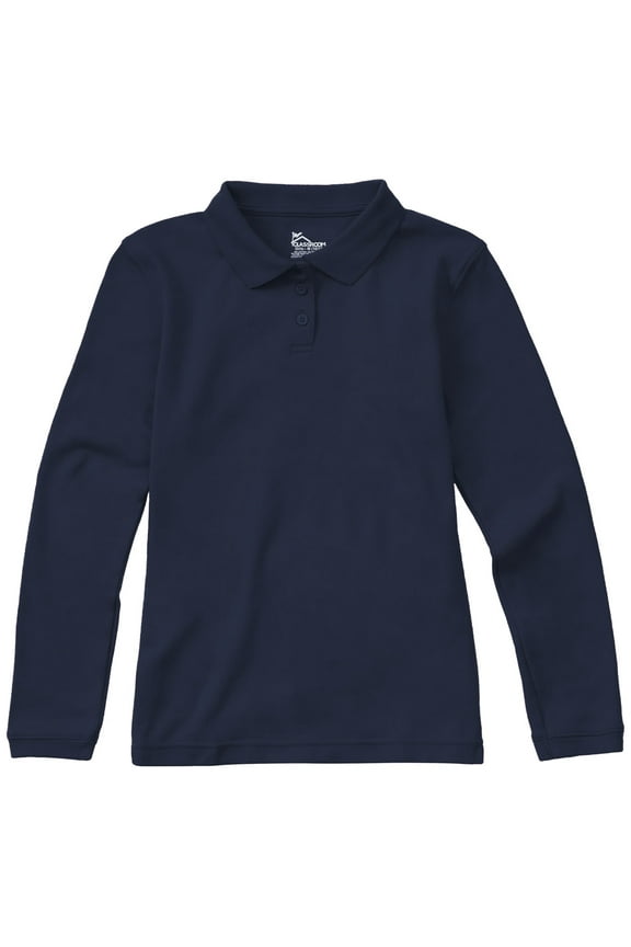 School Uniforms Adult Long Sleeve Fitted Interlock Polo 58544, 2XL, Dark Navy