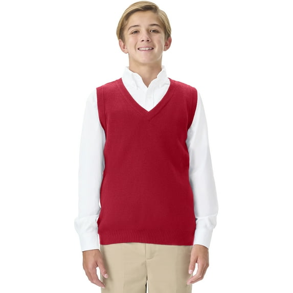 Classroom School Uniforms Adult V-Neck Sweater Vest 56914, 2XL, Red