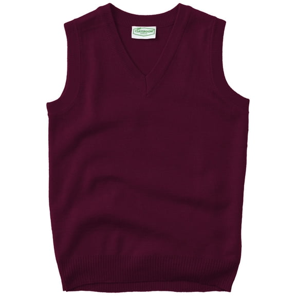 Classroom School Uniforms Adult V-Neck Sweater Vest 56914, M, Burgundy