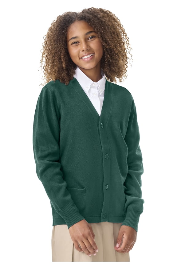 School Uniforms Big Kid Cardigan Sweater 56432, XL, Hunter