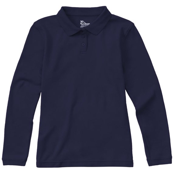 Classroom School Uniforms Big Kid Long Sleeve Fitted Interlock Polo 58542, L, SS Navy