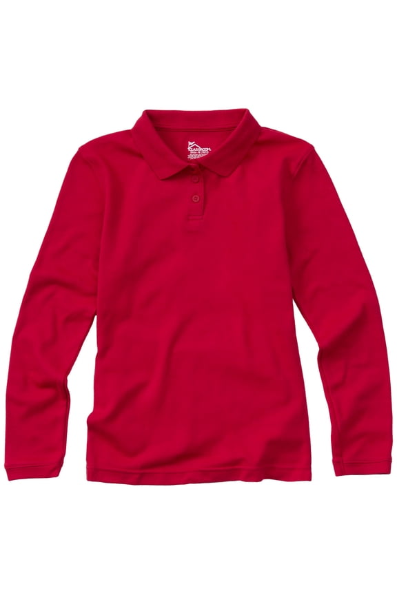 School Uniforms Big Kid Long Sleeve Fitted Interlock Polo 58542, XL, Red