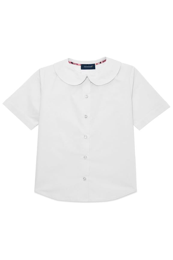 School Uniforms Big Kid Short Sleeve Peter Pan Blouse 57552, S, White