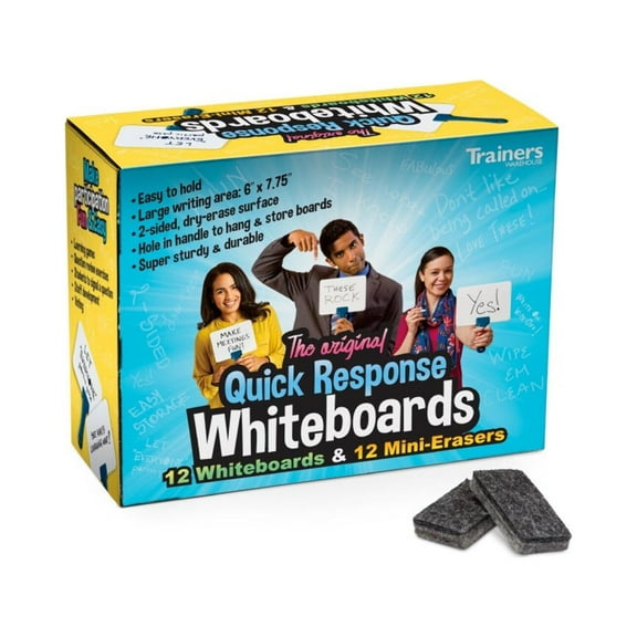 Classroom Set of 12 Quick Response Whiteboards w/ mini-erasers