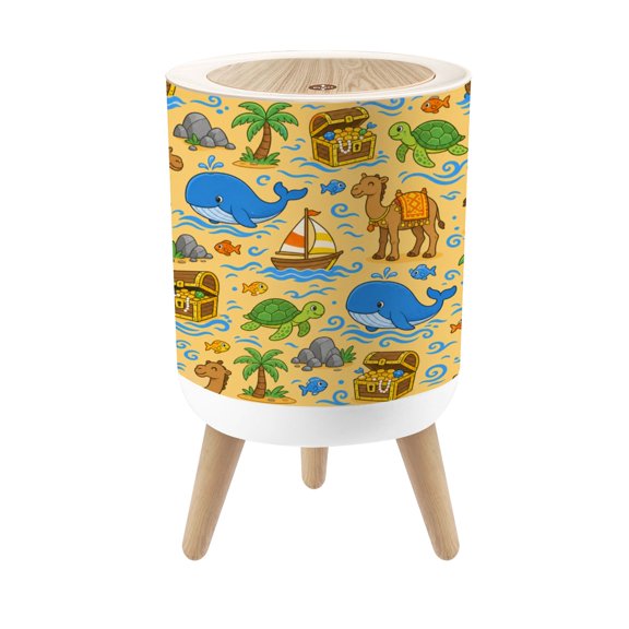 Classroom Small Trash Can with Lid Cartoon Pirate Treasure Map Animals Rivers Islands 1.8 Gallon Dog Proof Trash Can Round Garbage Can Waste Bin Wastebasket for Kids Bedroom Living Room