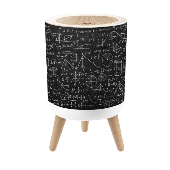 Classroom Small Trash Can with Lid Chalkboard Filled Mathematical Equations Graphs Geometric 1.8 Gallon Dog Proof Trash Can Round Garbage Can Waste Bin Wastebasket for Nursery Back to School Gifts
