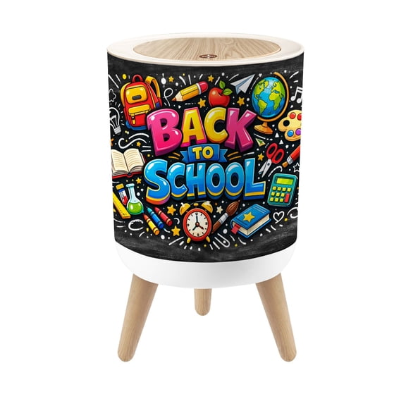 Classroom Small Trash Can with Lid Colorful Back to School School Supplies Fun Elements 1.8 Gallon Dog Proof Trash Can Round Garbage Can Waste Bin Wastebasket for Nursery Back to School Gifts