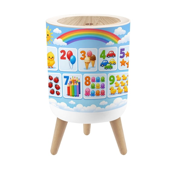 Classroom Small Trash Can with Lid Colorful Number Animal Learning Chart Cute Illustrations 1.8 Gallon Dog Proof Trash Can Round Garbage Can Waste Bin Wastebasket for Nursery Back to School Gifts