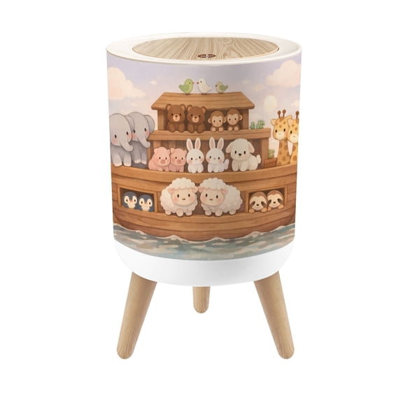Classroom Small Trash Can with Lid Cute Cartoon Animal Ark Elephants Bears Monkeys Rabbits 1.8 Gallon Dog Proof Trash Can Round Garbage Can Waste Bin Wastebasket for Nursery Back to School Gifts