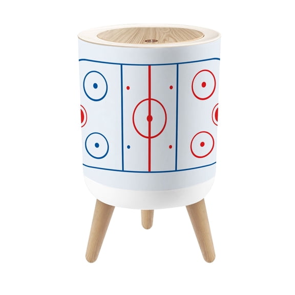 Classroom Small Trash Can with Lid Illustrated Hockey Rink Red Blue Markings 1.8 Gallon Dog Proof Trash Can Round Garbage Can Waste Bin Wastebasket for Nursery Back to School Gifts