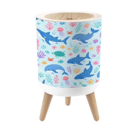 Classroom Small Trash Can with Lid Whimsical Underwater Scene Whale Shark Colorful Fish Coral 1.8 Gallon Dog Proof Trash Can Round Garbage Can Waste Bin Wastebasket for Kids Bedroom Living Room