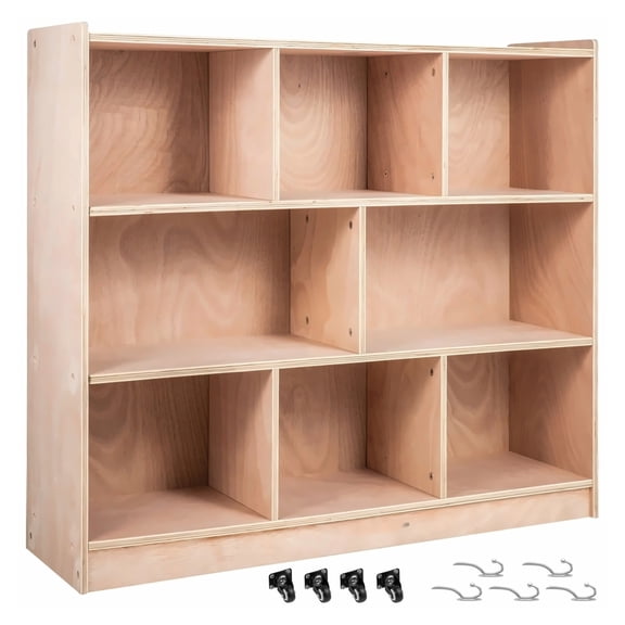 Classroom Storage Cabinet - 8 Section Preschool Shelves - 36" High Mobile Tray Cabinet - Plywood Cubby Organizer, 198lbs Capacity