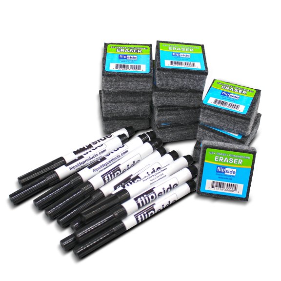 Classroom, Student Accessories Set Of 12 Erasers And 12 Black Markers