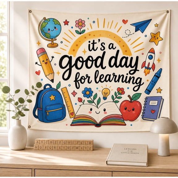 Classroom Tapestry, Cute Learning Wall Decor, Teacher Classroom Banner, Back To School Gif