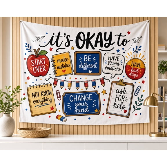 Classroom Tapestry: Growth Mindset Wall Hanging With Affirmation Quotes, School Counseling