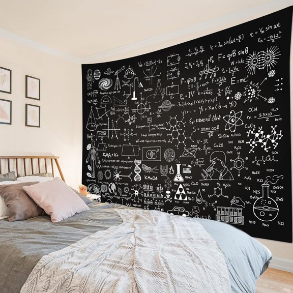 Classroom Tapestry Wall Hanging Education Science Formulas Chalkboard for School Math Wall Tapestry for Bedroom Black and White Wall Art for Living Room College Dorm Decor, inch