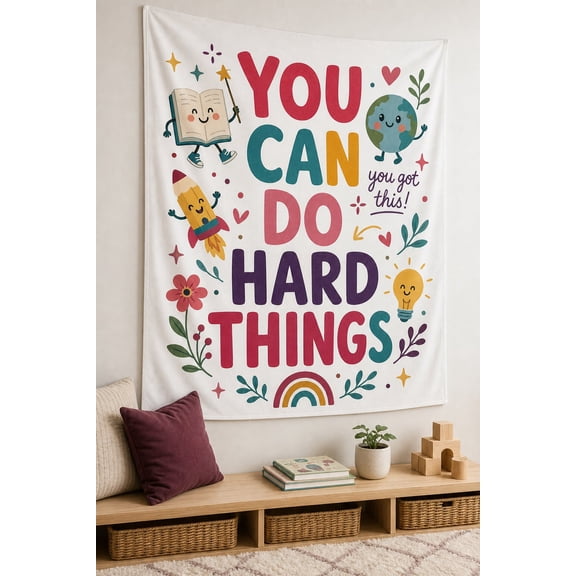 Classroom Tapestry: You Can Do Hard Things Wall Hanging, Rainbow School Decor