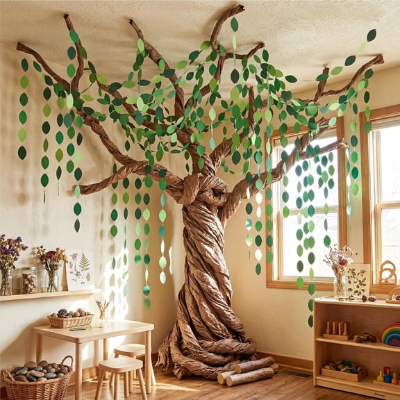 Classroom Tree 3D Bulletin Board Decoration 5.9 ft Rainforest Jungle Classroom Decor DIY Tree Trunk Vine Garland Set Greenery Hanging Banner 14 Vines 1 Thick Brown Paper for VBS Wall Decor