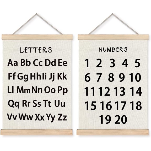 Classroom Wall Decor, Numbers and Alphabet Educational Wall Art Poster, Alphabet ABC Numbers from 1 to 20 Poster Wall Decor for Toddler Kids Room Playroom Classroom, 12x16 Set of 2(Black)