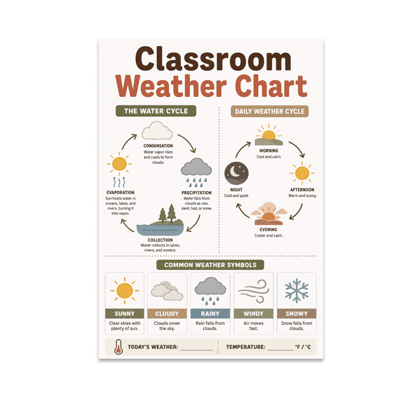 Classroom Weather Chart Poster - Educational Tool for Students - 13x19 Poster Print