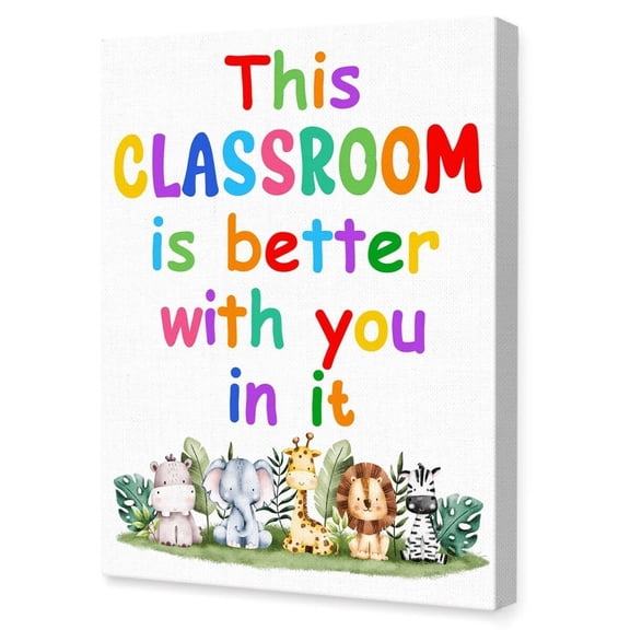 Classroom Welcome Decor,Jungle Animal Nursery Wall Art,This Classroom Is Better with You in It Positive Motivational Canvas Wall Decor for Nursery School Daycare