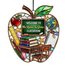Classroom Welcome Sign, Personalized Teacher Name Door Hanger, Apple-Shaped Back to School Decorations, Welcome to Our Class Hanging Plaque for Kindergarten Elementary Classroom Decor