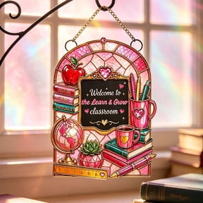 Classroom Welcome Sign, Personalized Teacher Name Door Hanger, -Shaped Back to School Decorations, Welcome to Our Class Hanging Plaque for Kindergarten Elementary Classroom Decor