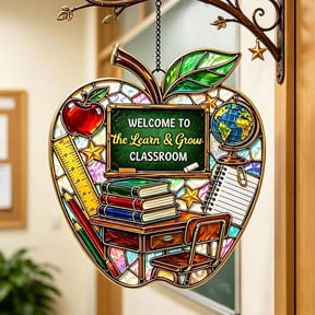 Classroom Welcome Sign, Personalized Teacher Name Door Hanger, -Shaped Back to School Decorations, Welcome to Our Class Hanging Plaque for Kindergarten Elementary Classroom Decor