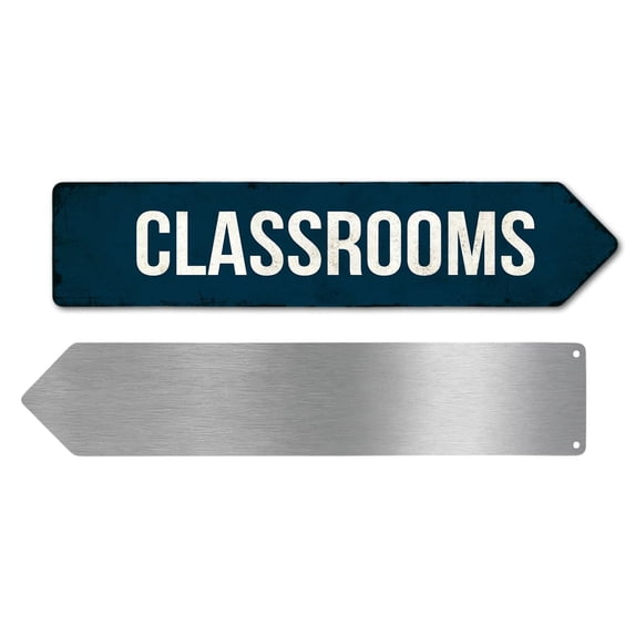 Classrooms Metal Sign by DC | Arrow Metal Directional Signage for ...