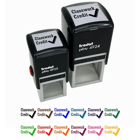 Classwork Credit Check Mark Teacher Motivation Self-Inking Rubber Stamp Ink Stamper - Red Ink - Large 1-1/2 Inch