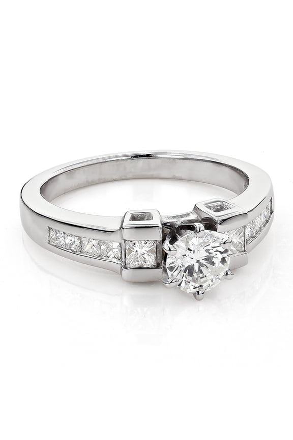 Classy 14k Princess Cut & Round Natural 1.2 Ctw Diamond Engagement Ring (White Gold Size 4.5)