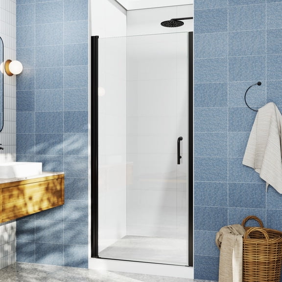 Classy 25 Inch Shower Door - 24-26" W x 72" H Semi-Frameless Black Glass with Handle