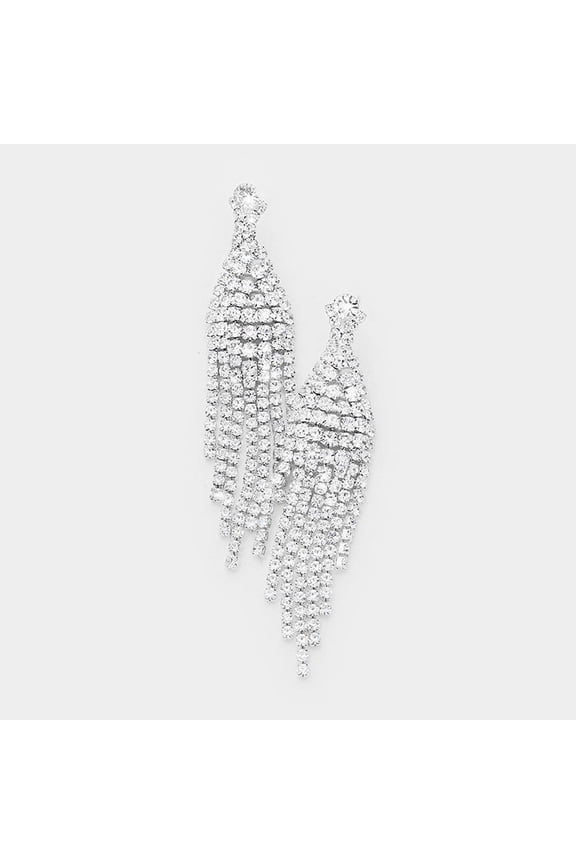 Classy 3 1/4" silver graduated pointed end dangle multi strand earrings