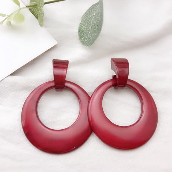 Classy 3" Xlarge clip on dangle gold and red hoop earrings