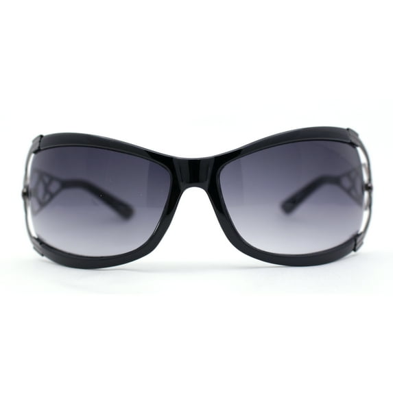 Classy 90s Wrap Jewel Metal Arm Luxury Designer Sunglasses Black Gunmetal - Smoke