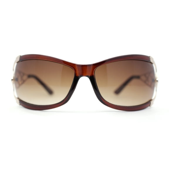 Classy 90s Wrap Jewel Metal Arm Luxury Designer Sunglasses Brown Gold - Brown