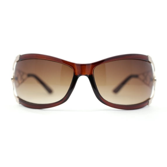 Classy 90s Wrap Jewel Metal Arm Luxury Designer Sunglasses Brown Gold - Brown