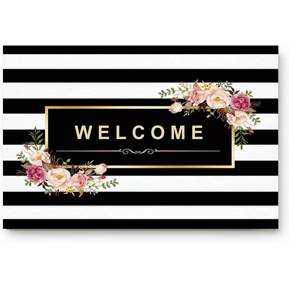 Classy Black White Stripes Beautiful Floral ndoor/Outdoor Doormat Indoor/Outdoors Decor Mat Rugs? 18x30inch