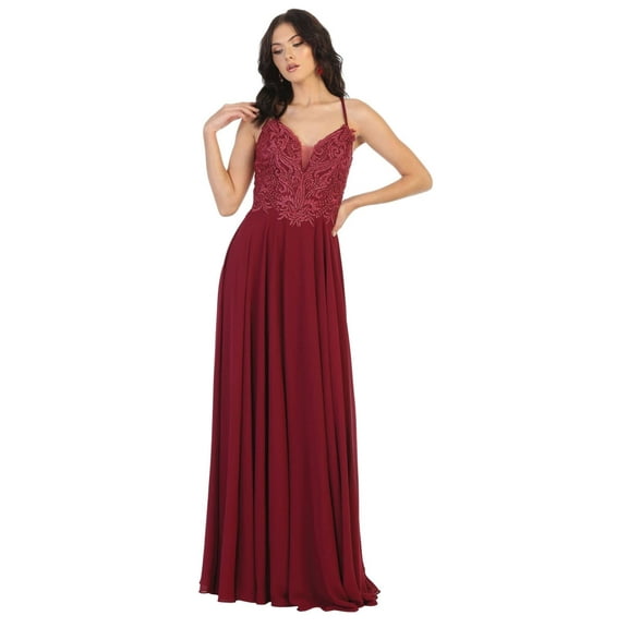 Women's May Queen Classy Bridesmaid Long Dress Burgundy 4