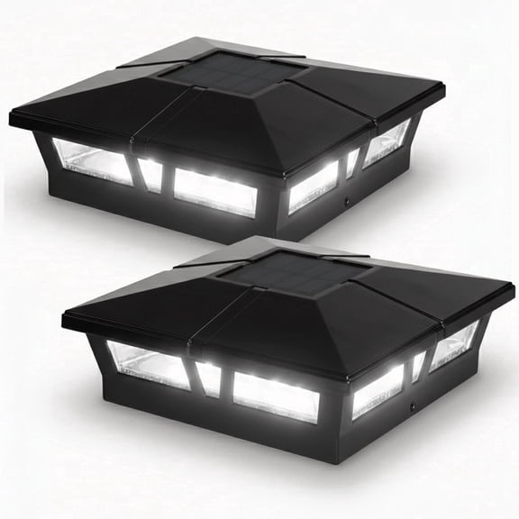 Classy Caps Cambridge Solar Post Cap - Fits 6"x6", 5.5"x5.5", and 5"x5" Posts - Black Aluminum (Set of 2)