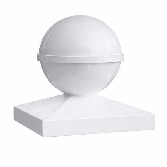 Classy Caps 5x5 Ball Post Cap - Fits 5"x5" Posts - White Vinyl (PVC)