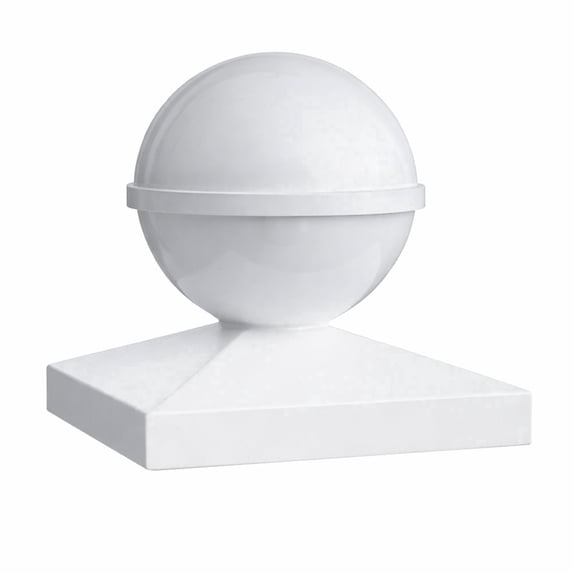Classy Caps 5x5 Ball Post Cap - Fits 5"x5" Posts - White Vinyl (PVC)