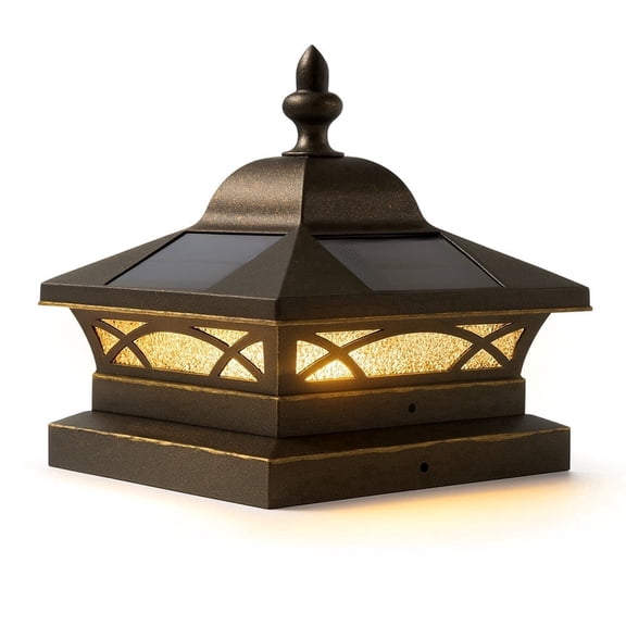 Classy Caps Coventry Solar Post Cap with 7.5"x7.5" Base Adapter - Fits 7.5"x7.5" (8x8 Nominal) Posts - Antique Bronze Aluminum